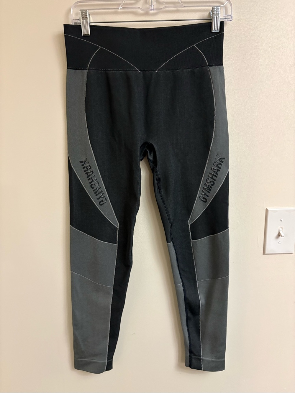 Gymshark Turbo Seamless Leggings Black Gray Colorblock Compression High Size Sma